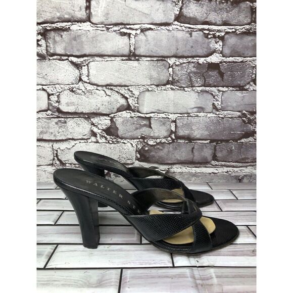 Walter Steiger Black Leather Python Print Heel Sandals Women’s Sz 8.5B US/39EU - Picture 5 of 16